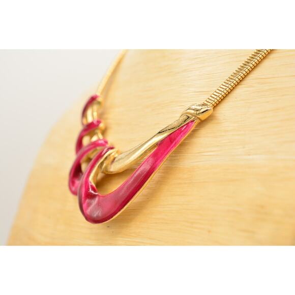 Vintage Collar Necklace Magenta Red Enamel Gold Flex Omega Chain Chunky Bin2C - Picture 10 of 12